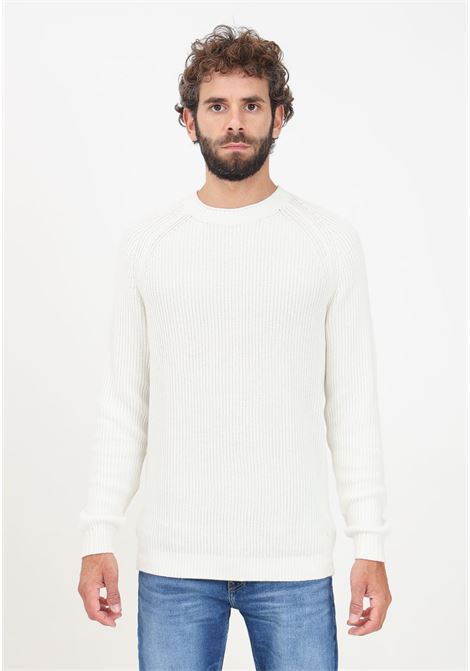White crew-neck sweater for men with CK monogram CALVIN KLEIN JEANS | J30J325672YBIYBI